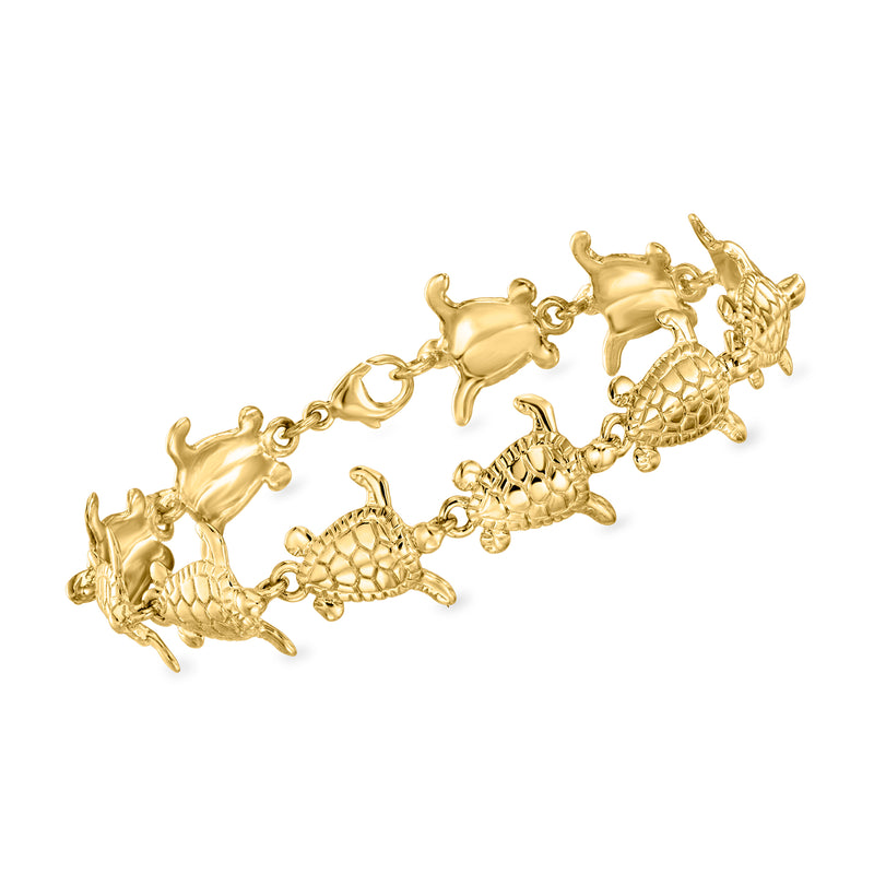 Vintage 14kt yellow gold turtle charm bracelet with linked chain and netted details
