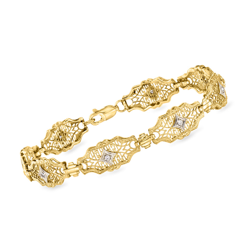 Two-tone gold diamond filigree bracelet with openwork links