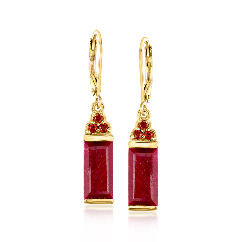 18kt gold over sterling ruby and garnet drop leverback earrings with red stones
