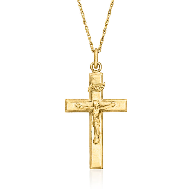 Vintage 14k yellow gold crucifix pendant necklace with looped bail and chain