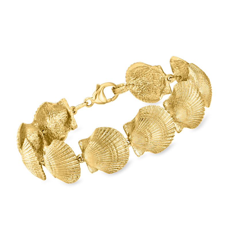 Vintage 14kt yellow gold seashell charm bracelet with textured shell links