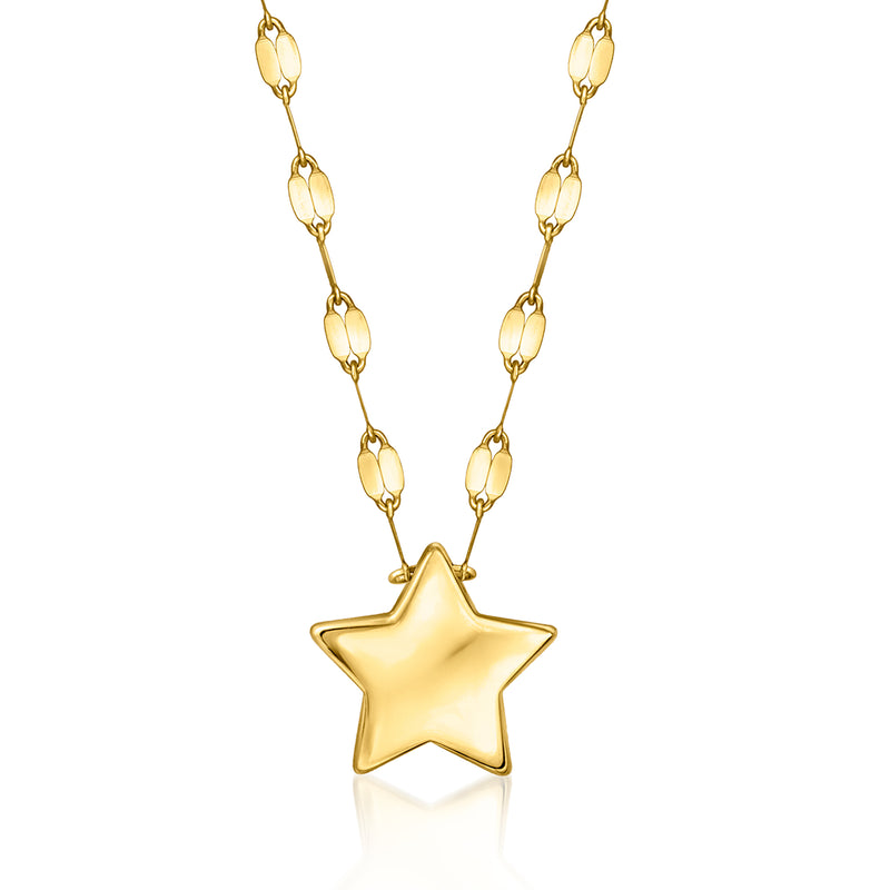 Italian 10kt yellow gold puffed star pendant necklace with link chain