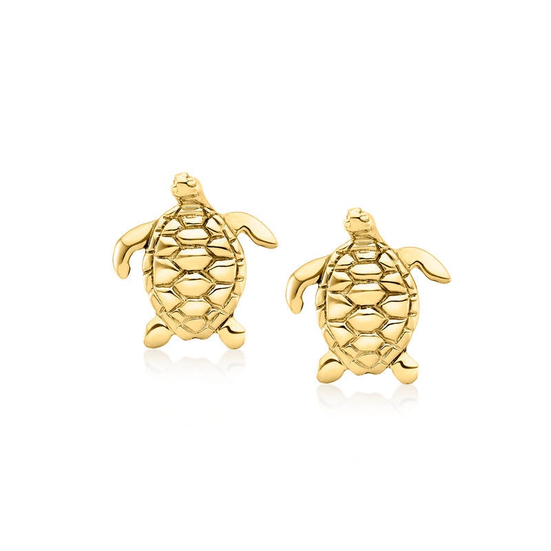 14kt yellow gold turtle post earrings, textured shell detail
