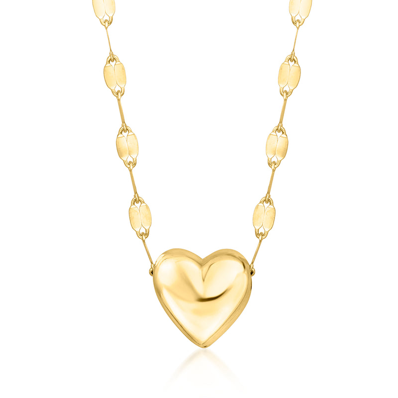 10kt yellow gold puffed heart pendant necklace, heart charm on thin chain