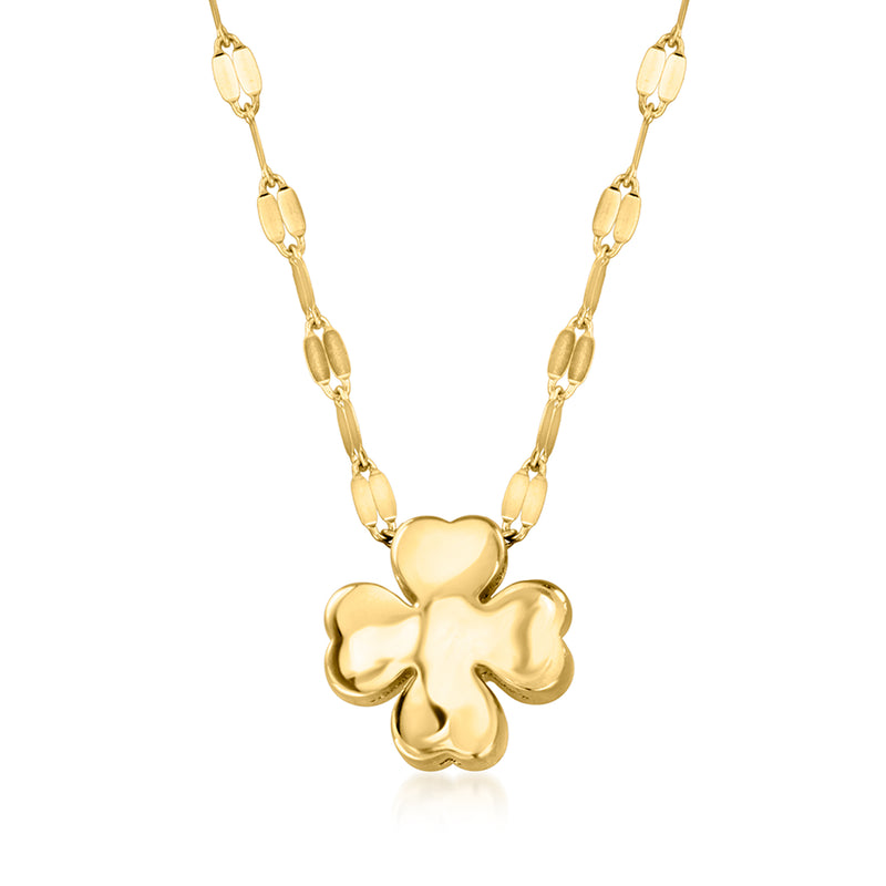 10kt yellow gold puffed clover pendant necklace with linked chain