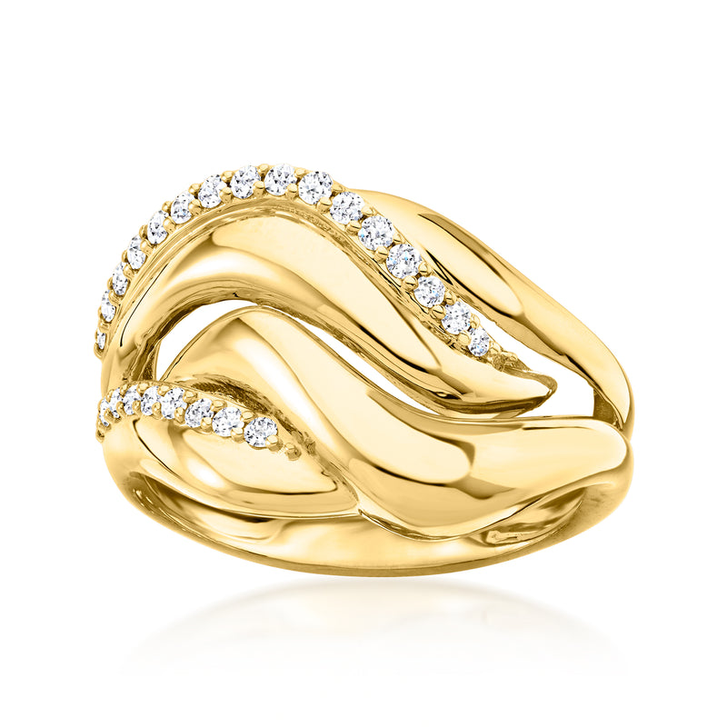 18kt gold wave ring with lab-grown diamonds on curved bands
