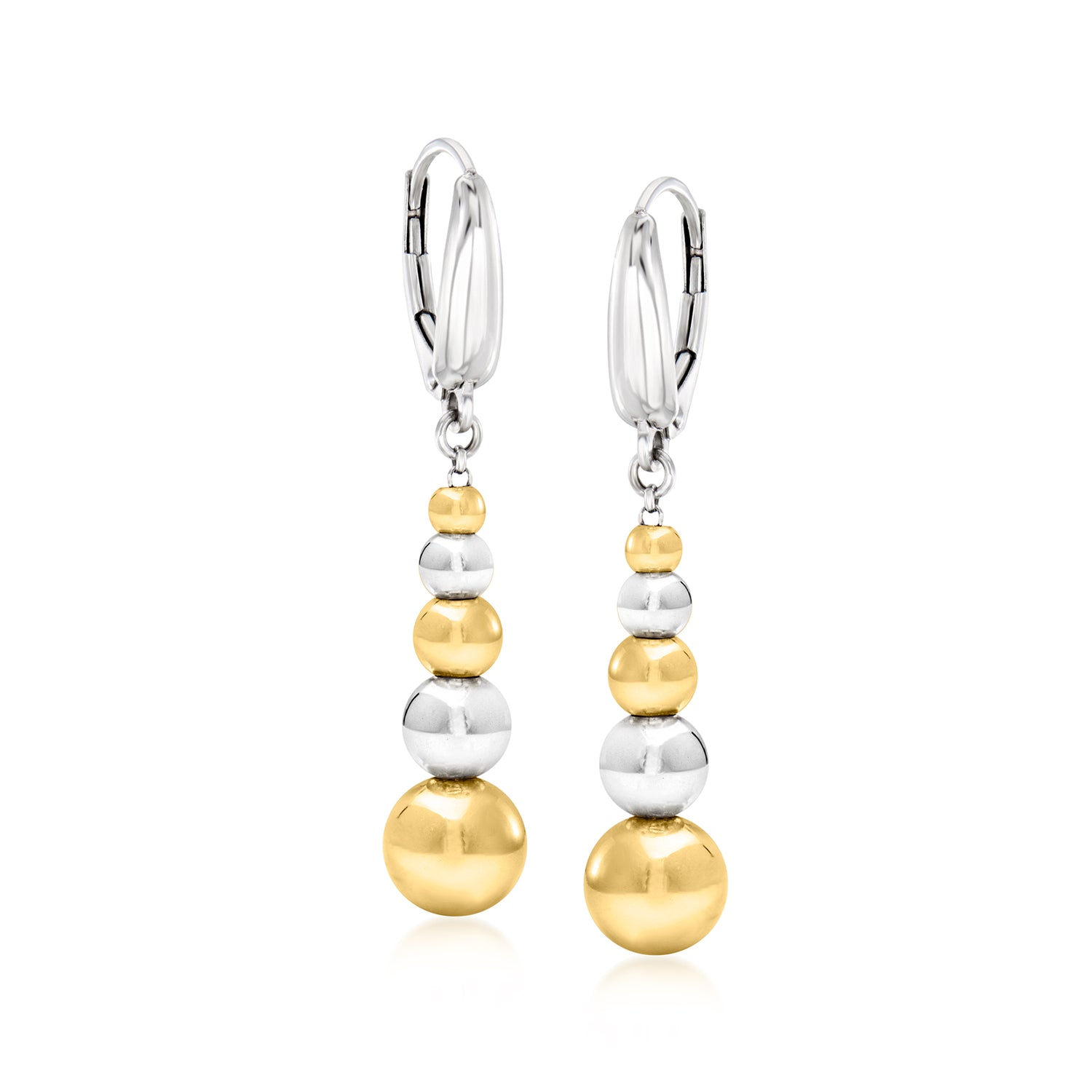 Italian Sterling Silver and 18kt Gold Over Sterling Graduated Bead Drop Earrings
