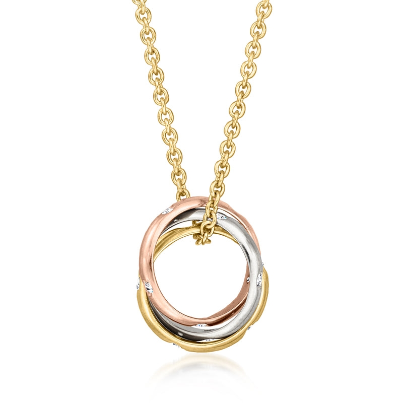 Tiffany 18k tri-colored gold interlocking circle pendant necklace on chain