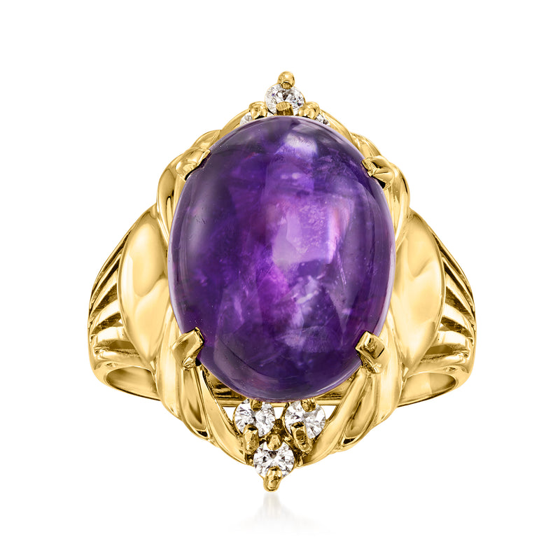 Vintage oval amethyst ring in 14k yellow gold with small diamond accents