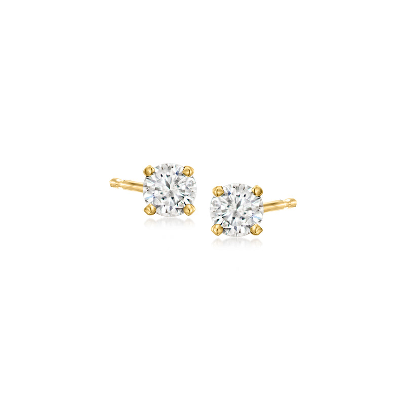 10kt yellow gold round diamond stud earrings with four-prong settings