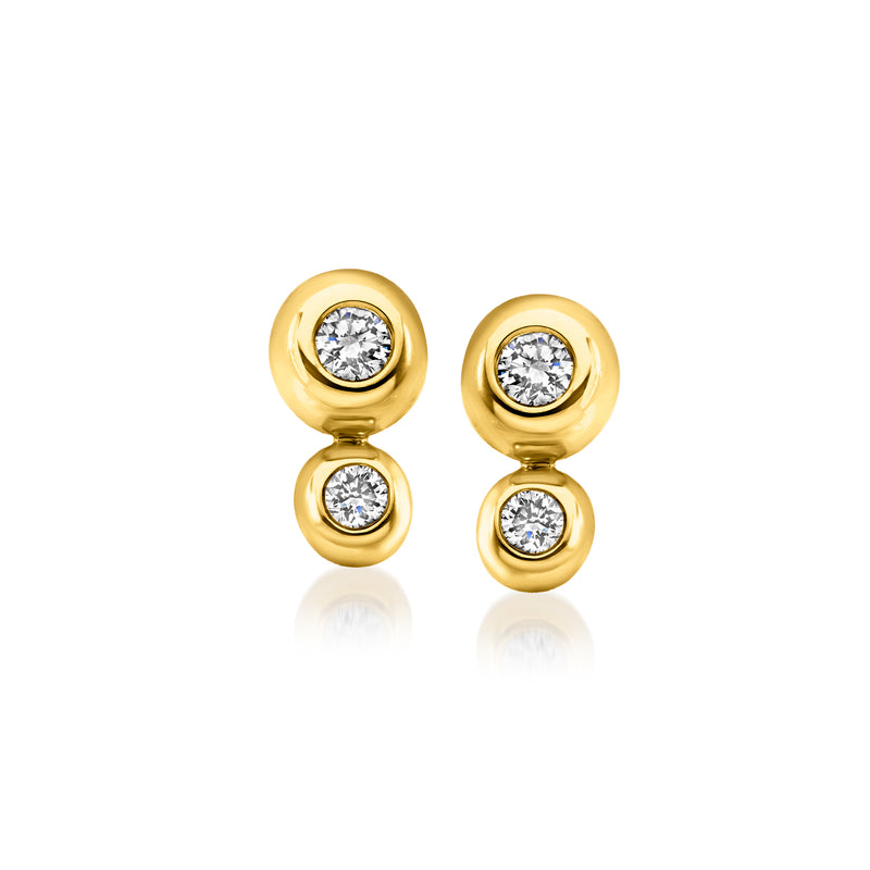 Gold-tone round bezel-set diamond drop earrings with two stones
