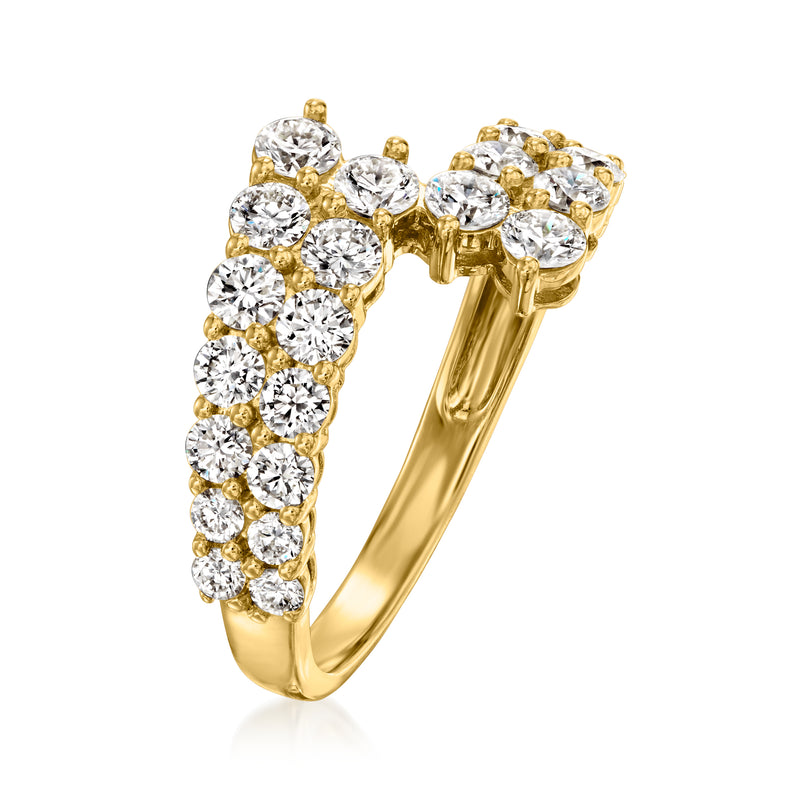 Gold bypass diamond ring with clustered round stones and open top