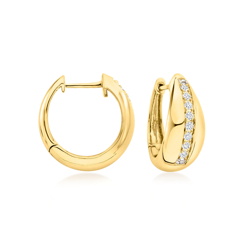 18kt gold over sterling striped dome hoop earrings with lab-grown diamonds