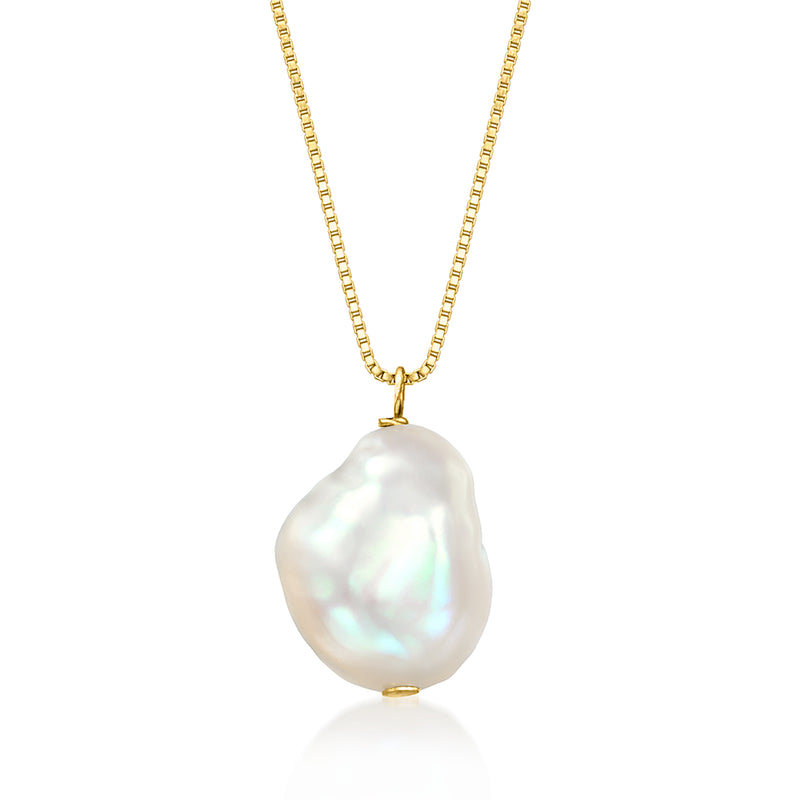 Cultured baroque pearl pendant necklace in 14kt yellow gold with chain and clasp