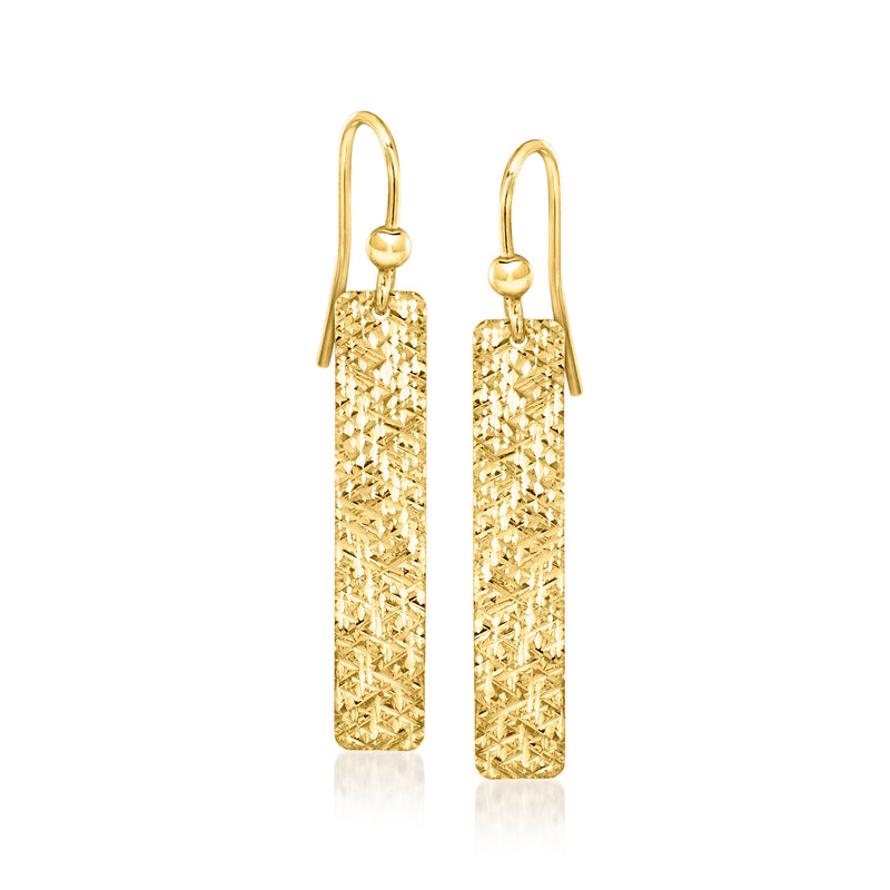 Gold over sterling rectangular textured drop earrings with earwire hooks