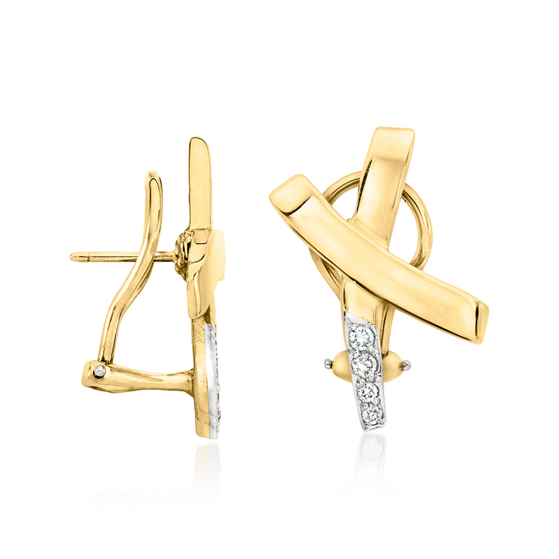 Tiffany 18kt yellow gold X earrings with diamond accents, clip/post style