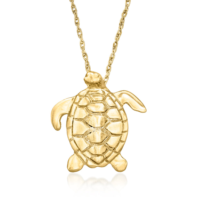 Vintage 14kt yellow gold turtle pendant necklace with chain, hinged shell detail