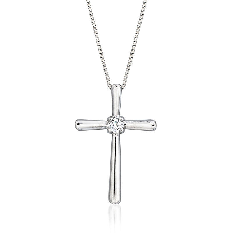 14kt white gold diamond cross pendant necklace with round center stone