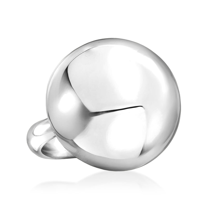 Sterling silver dome bead ring with high-polish round setting
