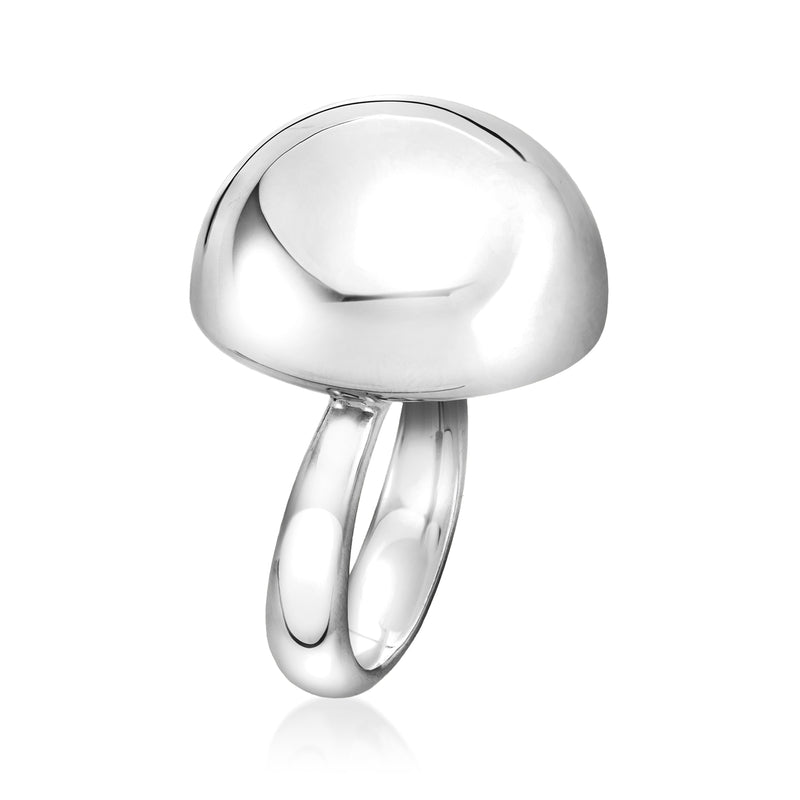 Sterling silver dome bead ring with rounded top and sculpted band