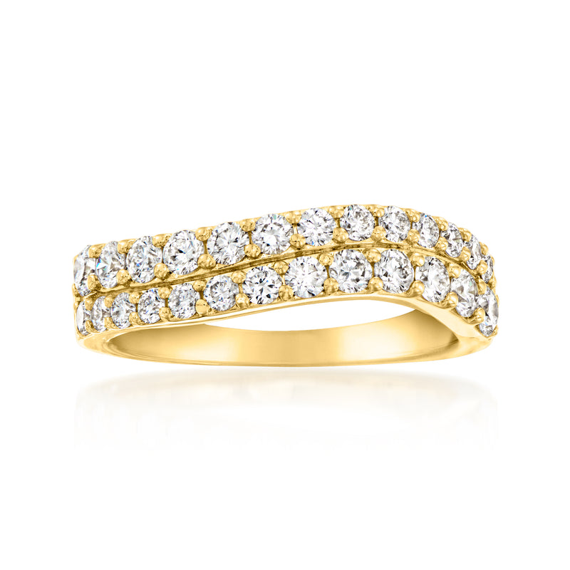 18kt gold over sterling wave ring with two rows of round lab-grown diamonds