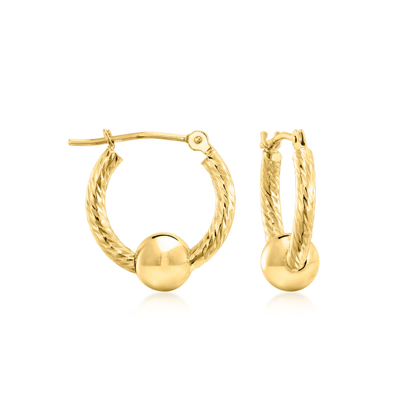 Yellow gold bead hoop earrings with circular bead detail