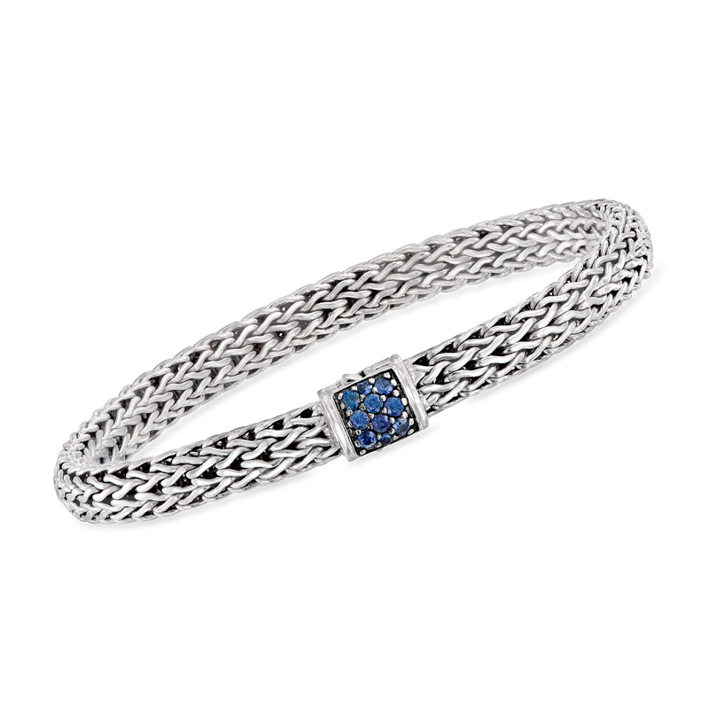 John Hardy sterling silver wheat-chain bracelet with square blue sapphire inlay