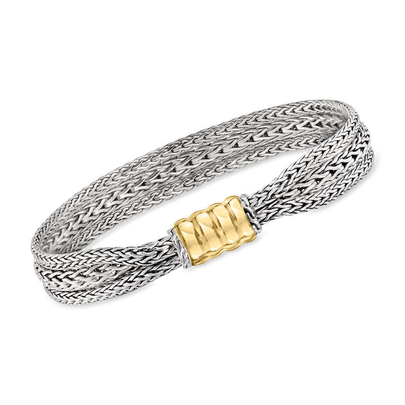 John Hardy vintage wheat-chain bracelet in sterling silver with 18kt yellow gold clasp