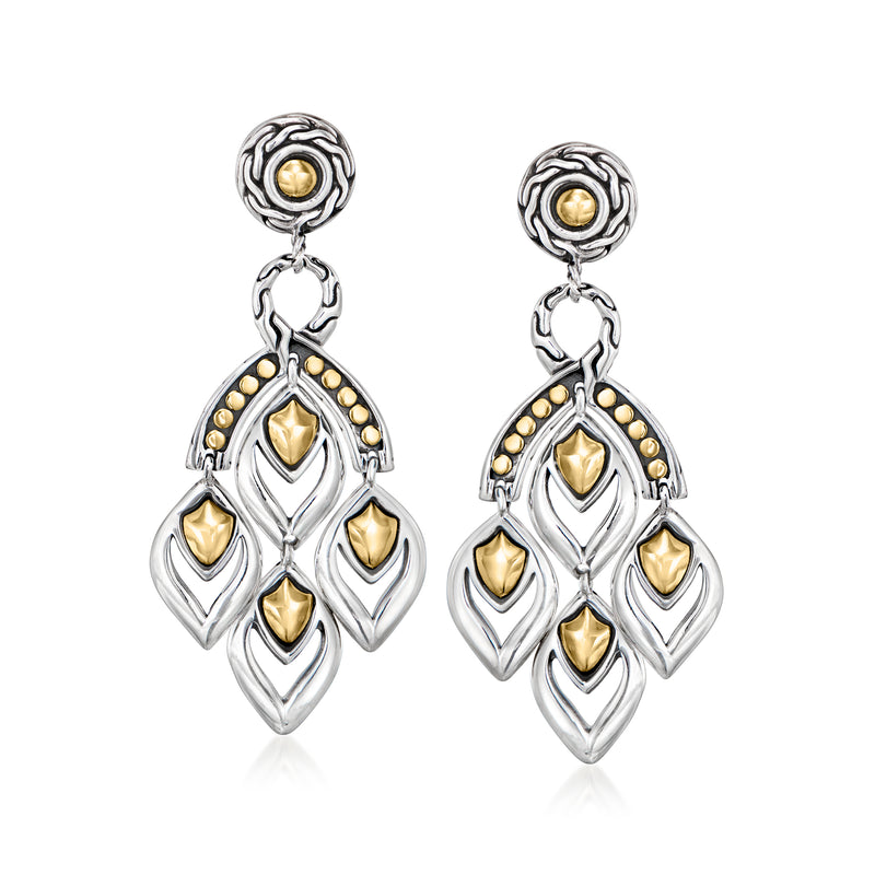 Vintage chandelier drop earrings in sterling silver with 18kt yellow gold accents, post backs