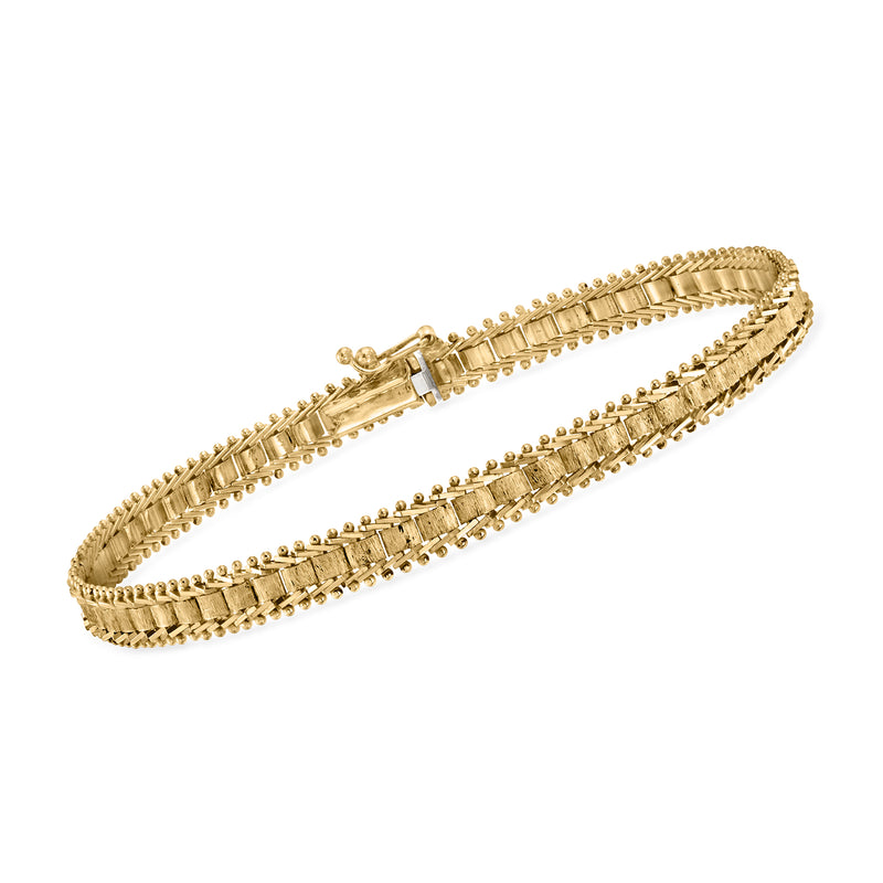 14kt yellow gold fancy-link bracelet with two-row design and box clasp