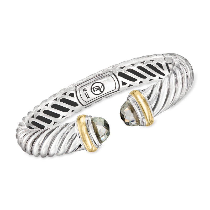 Vintage David Yurman sterling silver cuff bracelet with lattice and prasiolite stones