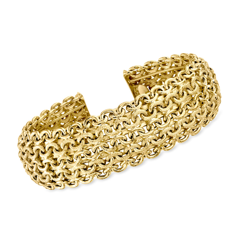 Vintage 14kt yellow gold fancy cuff bracelet with braided chain links