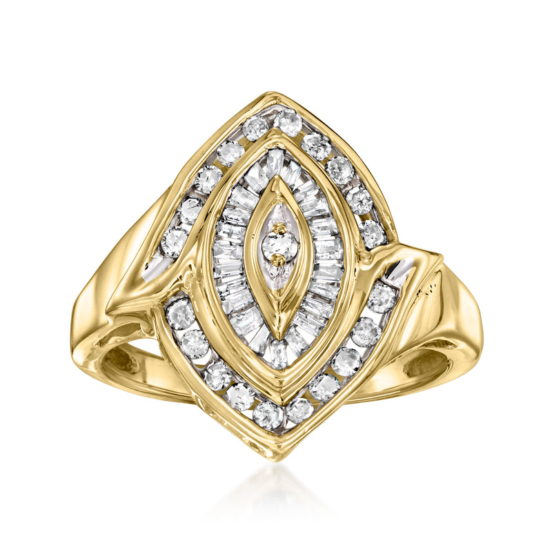 Vintage yellow gold marquise diamond cluster ring, oval center with side stones