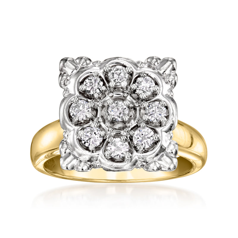 Vintage diamond flower ring with round-cut stones, 10kt yellow gold band