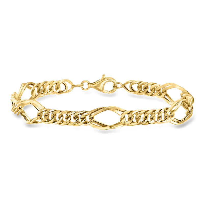 Yellow gold geometric oval-link bracelet with interlocking links and oval clasp