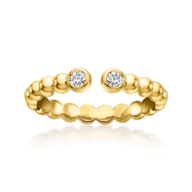 Beaded open ring in gold over sterling with round lab-grown diamond