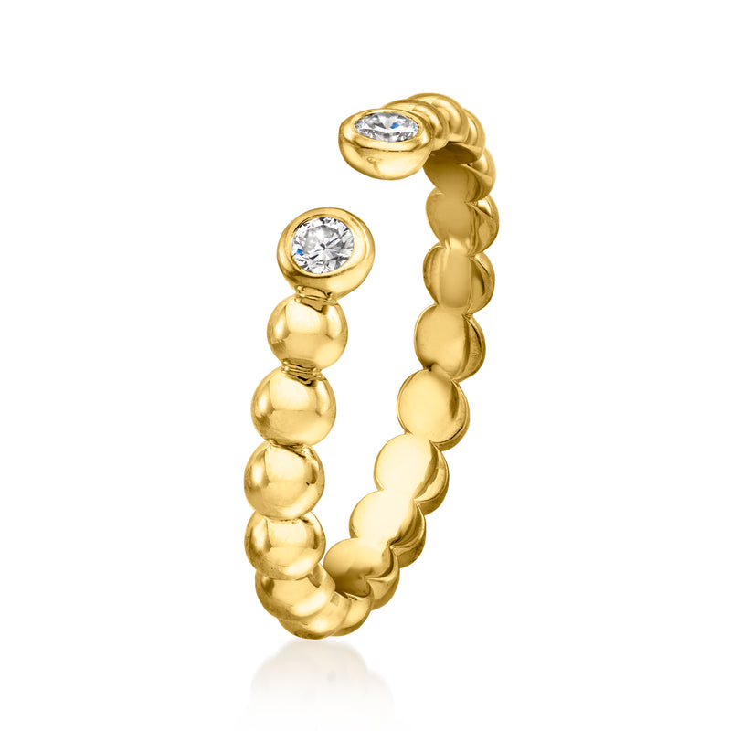 Gold beaded open ring with round diamond center stones