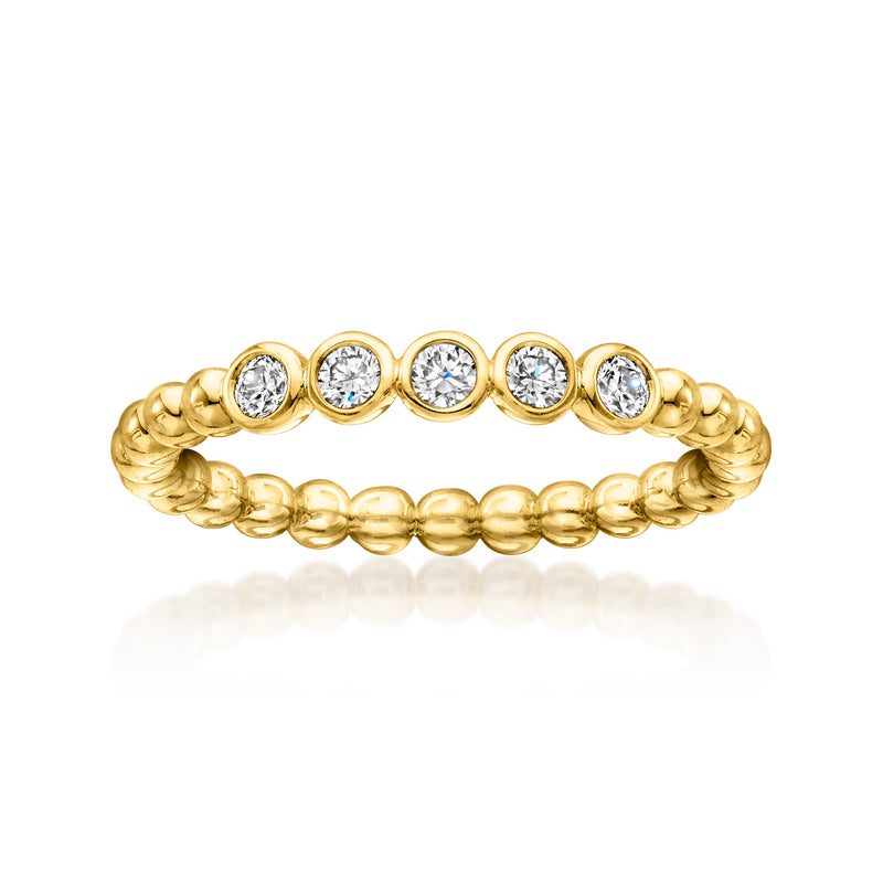 Gold over sterling diamond beaded ring with five round bezel-set stones