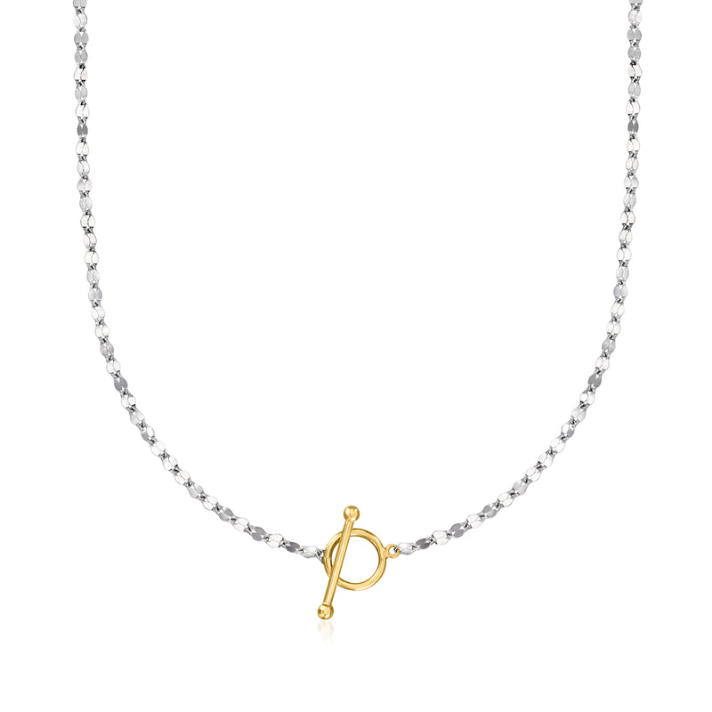 Sterling silver chain necklace with 18kt gold over toggle clasp