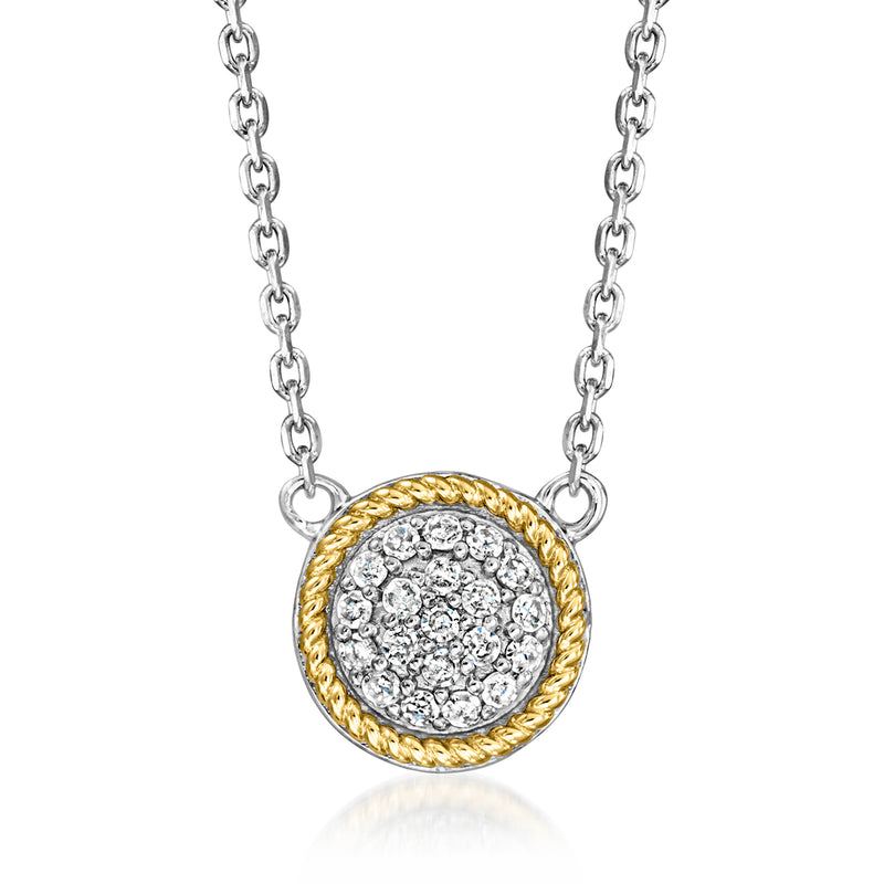 Sterling silver diamond cluster pendant with 14kt yellow gold halo on chain