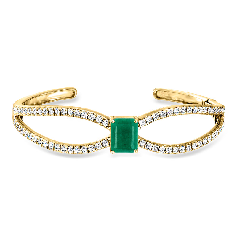 Gold-over-sterling cuff bracelet with emerald center and white topaz accents