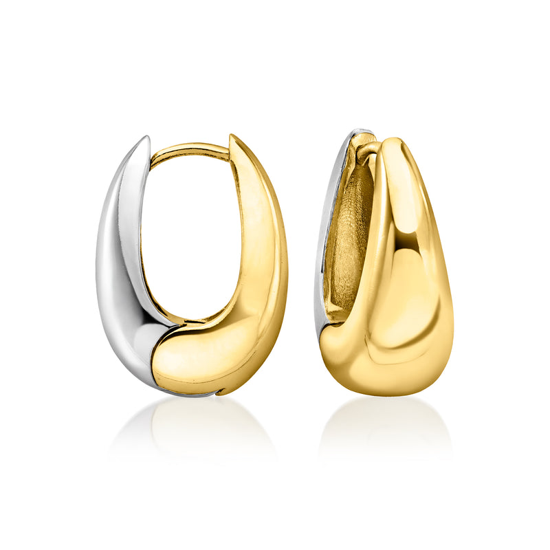Two-tone oval hoop earrings, silver outer edge with 14kt gold-plated interior