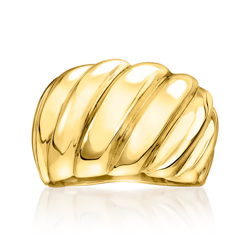 Yellow gold-plated ribbed band ring with curved, rounded ridges