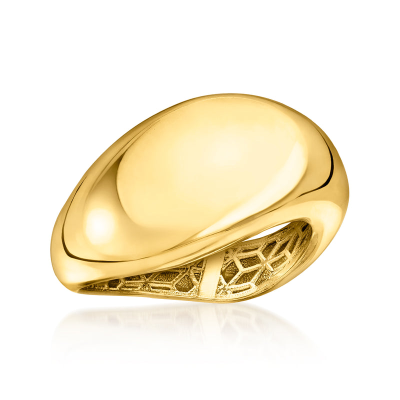 Yellow gold-plated wave ring, domed oval face with lattice openwork side