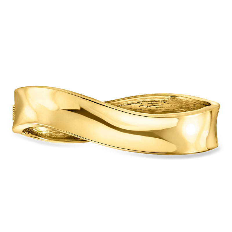 Yellow gold-plated wavy bangle bracelet with glossy curved front panel