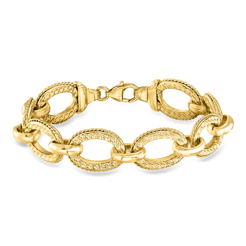 Yellow gold-plated link bracelet with oval and twisted rope-style links