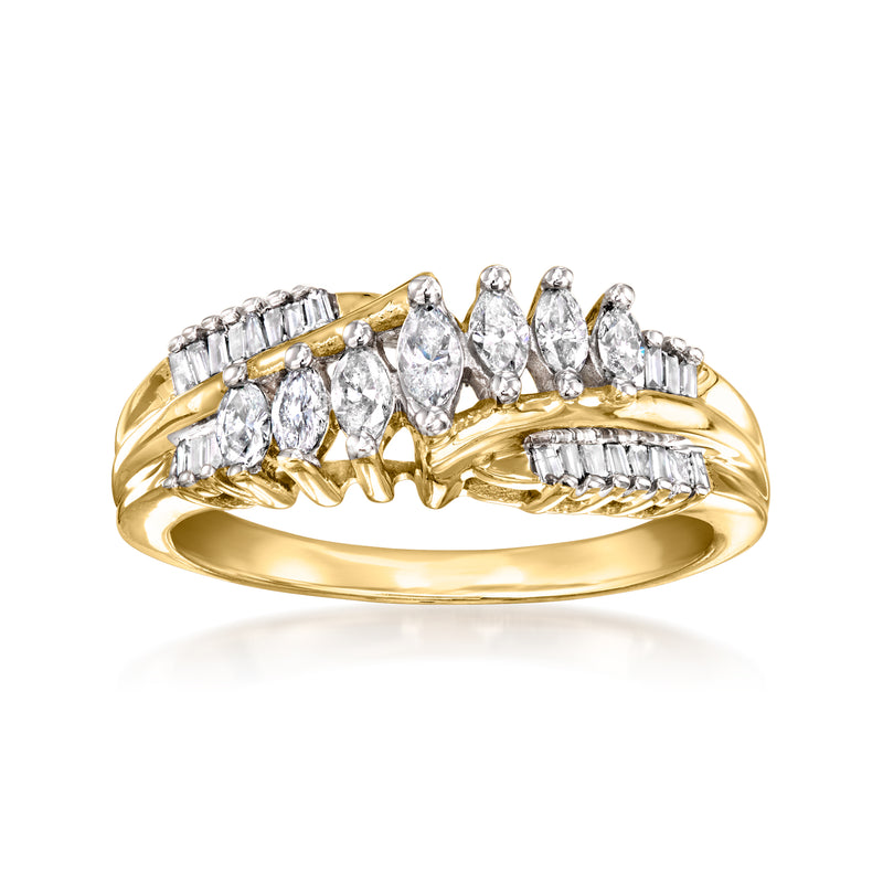 Vintage 14kt yellow gold diamond ring with five marquise-cut stones, prong set