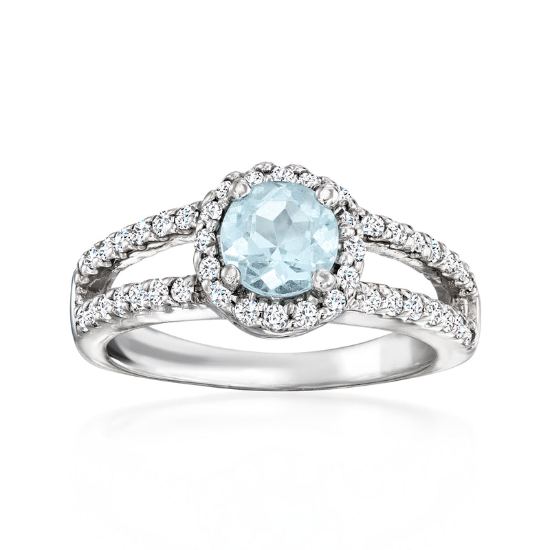 Vintage sky blue topaz and diamond ring, oval center stone, 14kt white gold