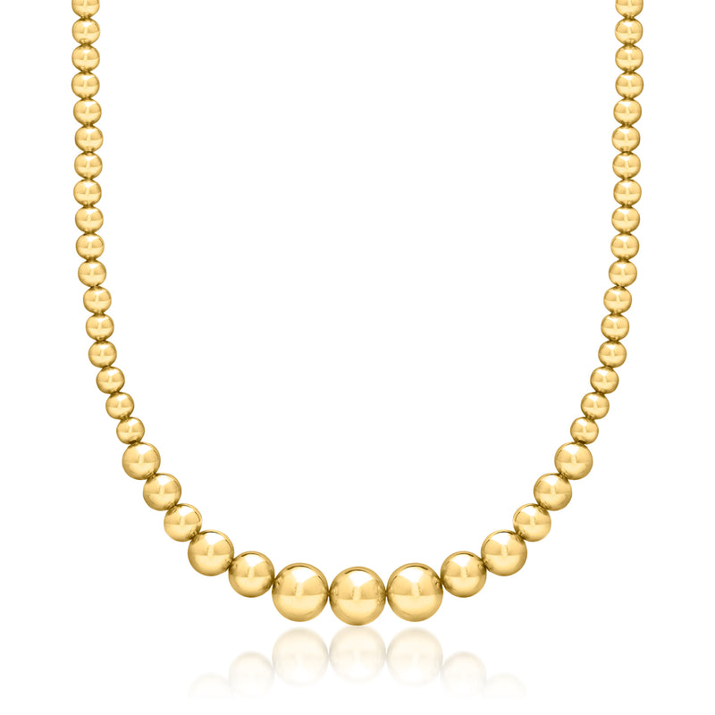 Graduated bead necklace with gold-plated round beads, 6–12 mm