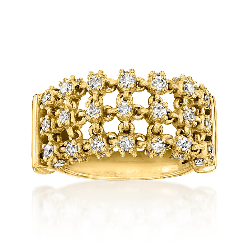 18kt yellow gold openwork diamond band with round white diamond accents